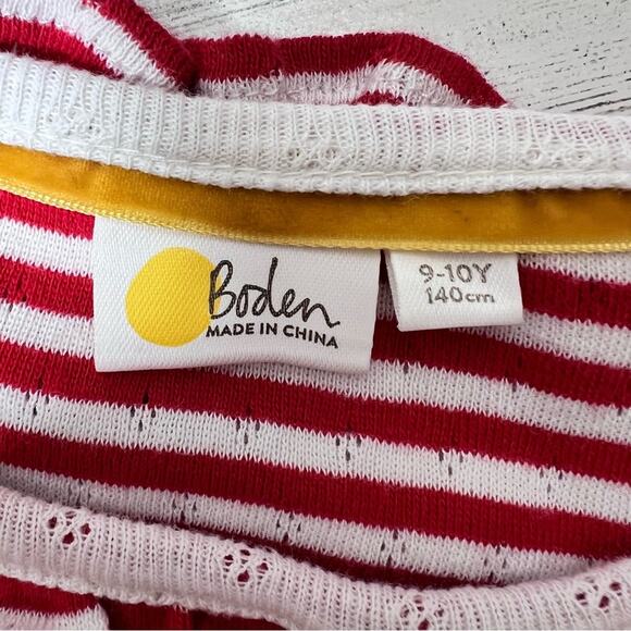 Boden Top Girls 9-10Y Red White Stripe Gold Star Pointelle Ruffle Long Sleeve - Picture 5 of 7